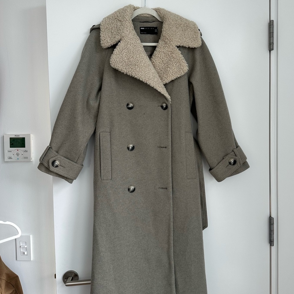 ASOS design grey trench coat fur lining